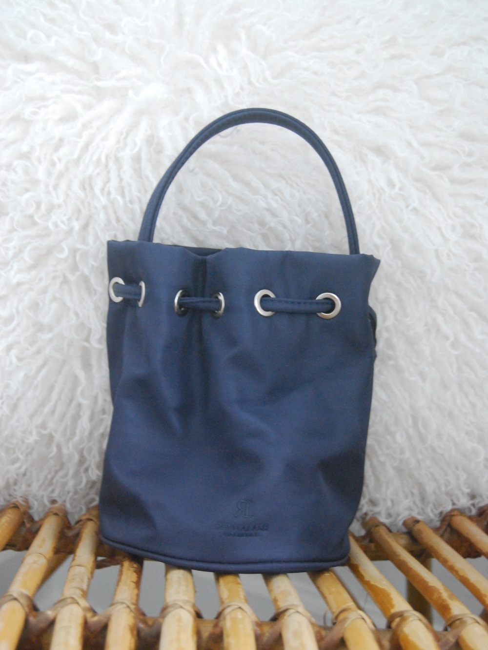 Nylon Navy Bucket Tote Bag